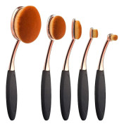 Fong Oval Foundation Borste 5 st Tandborstsminkborstar (svart handtag roséguld)