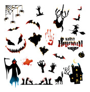 Kvalitets PVC, Skala och Fäst, Lämplig för Släta Ytor, Enkel Installation, Läskiga Fönsterdekaler för Halloween-tema