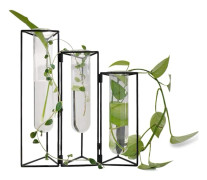 Provrörsvas för blommor, perfekt kombination av glas och järn, hydroponisk växtförökning dekoration för hem, kontor, balkong, 3 stycken