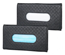 Bil Tissue Box (2 stycken), Bil Tissuehållare Solskydd, PU Läder Bil Mask Dispenser (23x13cm) - Svart