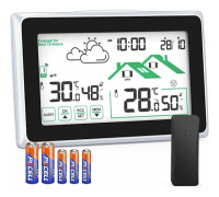 Trådlös väderstation, högprecisionssensor inomhus utomhus termometer hygrometer för väderprognoser i realtid, batteridriven pekskärm