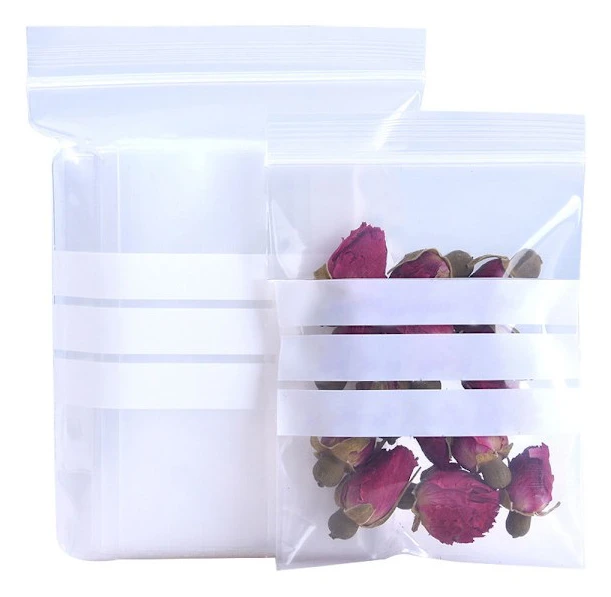 Zip-påsar med etiketter - 100-pack blixtlåspåsar med skrivfält