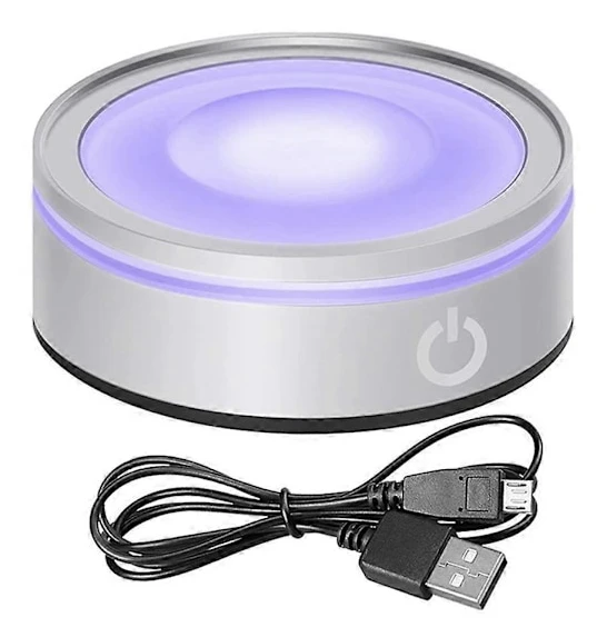 LED-ljusbas med känslig touch, rund färgglad display för 3D-kristallglaskonst, silver Co