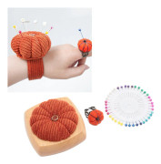 Nåldynssats Söt Pumpaformad Nåldyna Träbas med Fingerring Nåldynor Syknappar för DIY Hantverk Orange Röd
