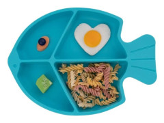 IC Sugplatta för baby, Silikonplattor för småbarn Matningsmaterial Passar de flesta barnstolar, BPA-fri Diskmaskin Mikrovågsugn Säker - Blå fisk