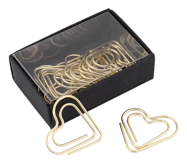 Hjärtformade Gem Bokmärke Markering Dokument Organisering Clip Kontorsmaterial (Guld)