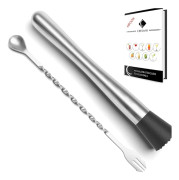 Mixology Mastery Kit: Cocktail Muddler i rostfritt stål, Klassisk Swizzle-sked med Trident-gaffel, Repfri nylonhuvud för enkel smak