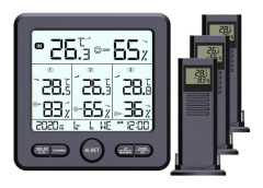 [NT] Digital thermometer/hygrometer with 3 remote sensors Black