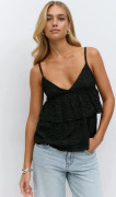 Gina Tricot - Frill singlet - linnen - Svart - S - Dam