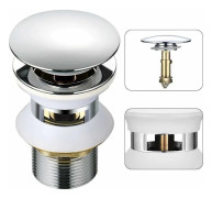Universal Diskhoavlopp med Överfyllnad Pop-Up Automatisk Tryck Öppna Klick Klack för Badrum 1-1/4 " Krom Mässing, DEBUNS