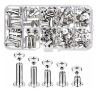 160 st/80 set Förnicklade Skruvar Nitar 5 Storlekar Metall Rund Phillips Huvud Skruvar Chicago Knappskruvar