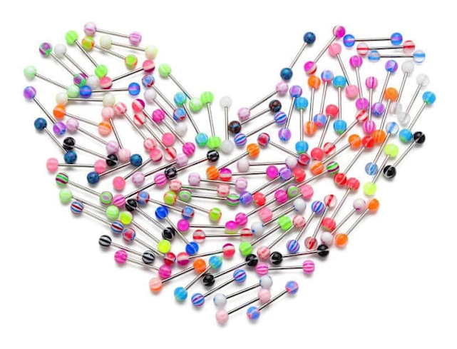 [NT] 50-pack Tungpiercingar Slumpmässig Färg Tungstavar Färgglada Tungpiercingar Akryl 14G Tungskivstång