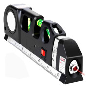 4 i 1 Mångsidig Laser Vattenpass Kraftfull Portabel Laser med Libell Vattenpass Måttband, Standard och Metrisk Tejp Linjal med 2,4 m Metriska Linjaler