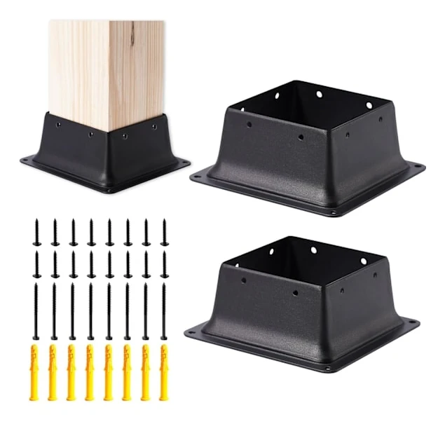 [NT] 2 st Stolpfäste för Staket Svart Pulverlackerad Däckstolpsbas Passar 4\"x4\" Standard Trästolpe Fäste för Däck Veranda Ledstång Räcke Stöd