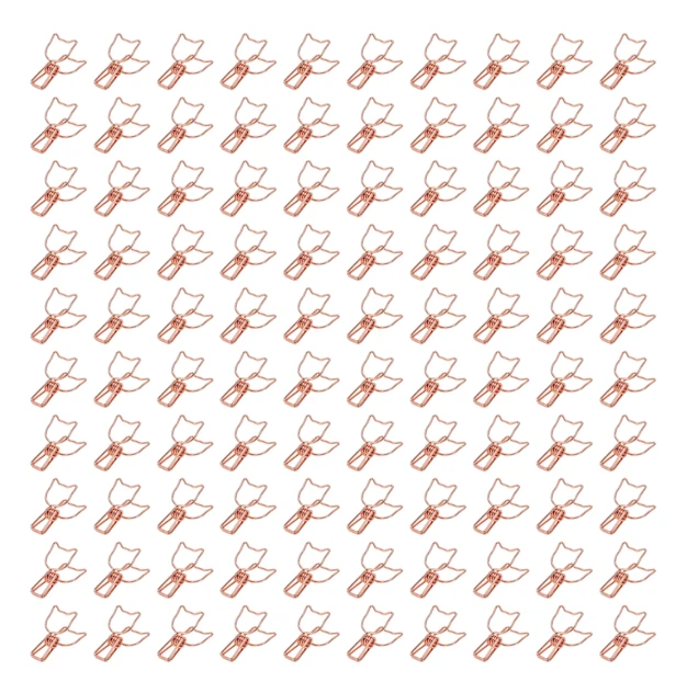 100 st Gem av Papper Söta Tecknade Kattformade Ihåliga Långa Klämmor Gem Kontorsmaterial Roséguld