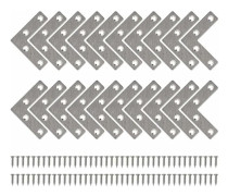 20 st Metall L-formade Vinkeljärn Raka Platta Hörnfästen med Skruvar för Reparation och Stöd av Trämöbler och Skåp 50x50mm