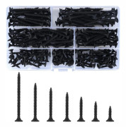 220 st Självgängande Träskruvar, Svarta Kryssskruvar med Platt Huvud, Självborrande Skruvar, Metallskruvar för Gipsskivor Möbler - M3.5 (16/20/25/30/35/40/50) mm