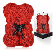 [QD] Madara Rosbjörn med Aska 25 cm, Alla hjärtans dag-present till henne, Röd Konstgjord Blomsterbjörn, Present till Mormor, Mamma, Mors dag, Födelsedag