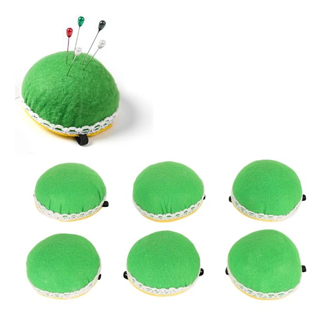 6 st Sy Nåldyna Grön Elastisk Armbandsrem Mjukt Tyg Stoppad PP Bomull Nåldyna för Mor Mormor