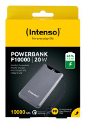Intenso F10000 - Strömförsörjningsbank - 10000 mAh - 20 Watt - 3 A - QC 3.0, Power Delivery 3.0 + PPS - 2 utdatakontakter (24 pin USB-C, USB typ A) -