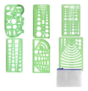 "QD " 6 st Geometriska Ritmallar Ellipsmall Geometriska Schabloner Plast Mätmallar Multifunktionell Geometrisk Linjal