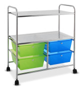 Rullvagn 4 lådor badrumsrullvagn köksvagn med hjul 58,5 x 37 x 75 cm blå och grön