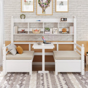 Bäddsoffa 200x90 cm - 2 i 1 säng och skrivbord - med bokhylla - med sköna dynor - massivt trä - vit