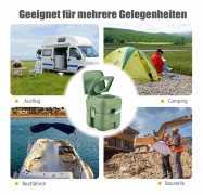 Campingtoalett 20L + 12L Bärbar campingtoalett med avtagbar spillvattentank Resetoalett grå och gröngrön