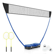 Badmintonnätstativ bärbart fjäderbollsspel med racketar komplett badmintonset blå