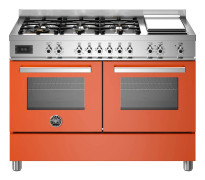 Bertazzoni PRO126G2EART Professional gasspis 120 cm, 6 brännare och dubbelugn samt stekbord, orange