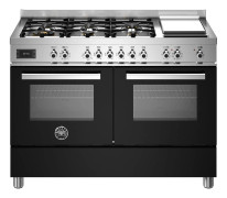 Bertazzoni PRO126G2ENET Professional gasspis, 120 cm, 6 brännare och dubbelugn samt stekbord, svart