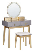 Sminkbord Grå och Guld MDF 4 Lådor LED Spegel Pall Vardagsrumsmöbler Glam Design Sovrum