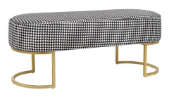 Bänk Svartvit Klädd med Tyg Metall Accent Guldben Sängbänk Pall Glam Vardagsrum Sovrum
