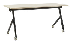 Kontorsbord Ljust trä Svart Metallram MFC Bordsskiva 160 x 60 cm Fällbart Portabelt Mobilt Skrivbord med Hjul Modern Design Kontor Arbetsrum