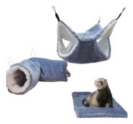3-pack hängmattor för råtta, marsvin, hängande tunnel och varm säng, bur-tillbehör för iller, hamster, chinchilla, sockerglidare,--.pa