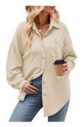 Dam Lång Knäppskjorta Casual Figursydd Långärmad Ficka Fram Lång T-shirt Beige XXL