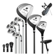 COSTWAY Golfbag Trippelstativ för Herr - 10 Dela Golfsats - 3 Väska Justerbara Remmar Vikter på Klubbor - Grå