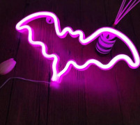 Neonljus, LED-fladdermusformad dekorationslampa, väggdekor för jul, födelsedagsfest, barnrum, vardagsrum, bröllopsfestdekor (rosa) 1 st.