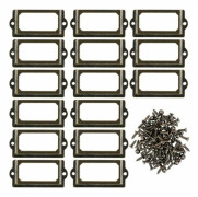 Set med 15 metalliska etiketthållare med skruvar för kontor, bibliotek, bokhylla, hyllor, brons, storlek 70 x 33 mm/NC/