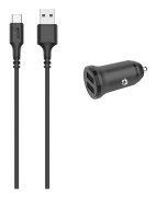 GEAR Laddare 12-24V 2xUSB-A 3.4A Svart USB-C 2.0 Kabel 1m
