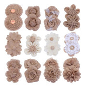 24 st Rustika Julblommor av Band Rustik Jute Blommig Tyg Patch Blommor Säckvävsrosetter