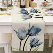 Bordslöpare i linne, luktfri boho-bordslöpare i lantlig stil, sommarbordslöpare kompatibel med matsal, fest, helgdag, 33x183cm (Blå)