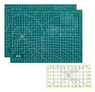 Set med 2 EINNENFFER A4 skärmattor, PVC, med transparent linjal i tum, 30 x 22 cm, grön, för hantverk, utskärning, tillverkning