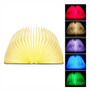 Vikbar LED-boklampa i trä, 5 färgers nattlampa, Boklampa för sovrum, hem och kontorsdekoration, USB-uppladdningsbar