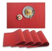 Set med 4 halkfria, värmebeständiga PVC-bordstabletter, tvättbara, röda