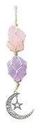 Rosenkvarts Ametist Hänge Kristall Bilhänge Ornament Hängande Bilberlock Healing Kristall Reiki för Meditation Skydd (Rosenkristall+Ametist)