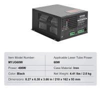 VEVOR CO2-laserströmkälla, flera effektalternativ, hållbar järnkonstruction,60 W