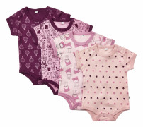 kortärmad bodysuit flickor bomull rosa/lila 4 st mt 74