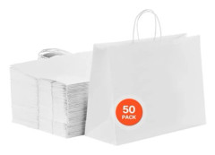 Papperspåse Kraft-VEVOR-50-pack-Gåvopåse med handtag-406x152x308 mm-Återanvändbara-Vit