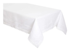 Vit bordslöpare med hålsöm och krona 85x85 Elegant som linne